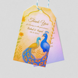 Peacock Floral Indian Wedding Thank You Card Gift Tags