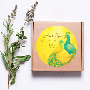 Peacock Floral Indian Wedding Thank You Classic Round Sticker