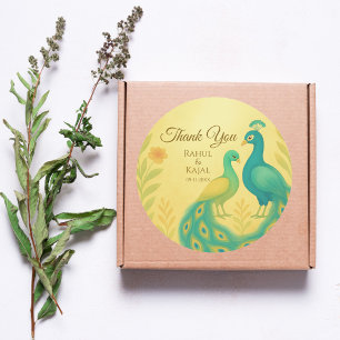 Peacock Floral Indian Wedding Thank You Classic Round Sticker