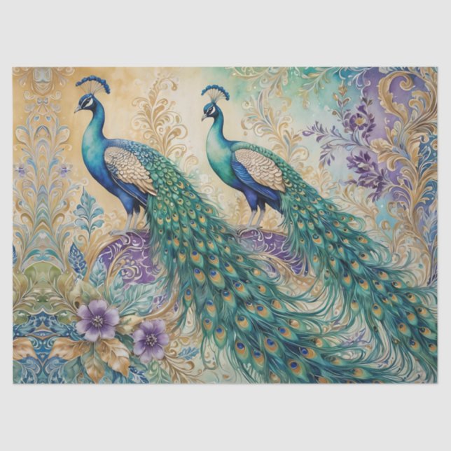 Peacock floral paisley watercolor  tissue paper (Front)