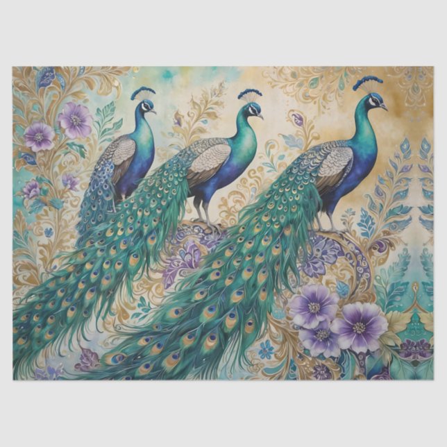 Peacock floral paisley watercolor  tissue paper (Front)