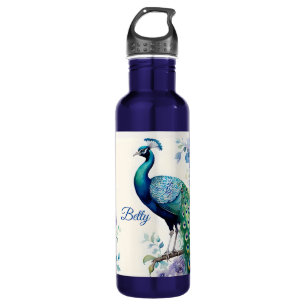 Peacock floral watercolor 710 ml water bottle