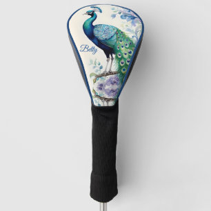 Peacock floral watercolor golf head cover