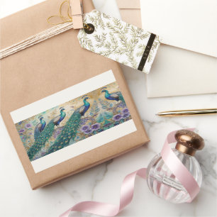 Peacock floral watercolor  rectangular sticker