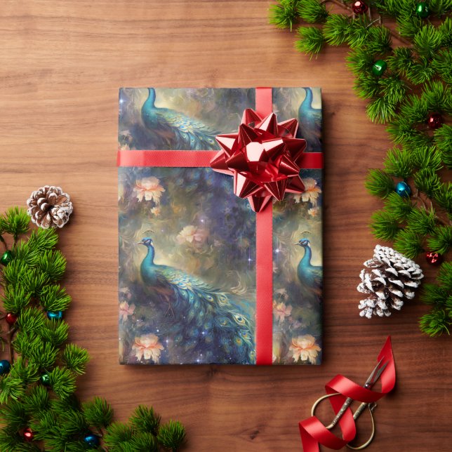 Peacock Floral Wrapping Paper (Holiday Gift)
