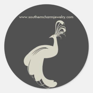 PEACOCK FLOURISH in TAN/GRAY ROUND STICKER