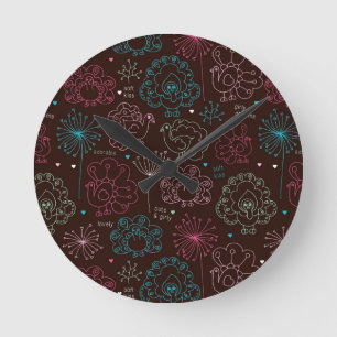 peacock flower india wallpaper vintage round clock