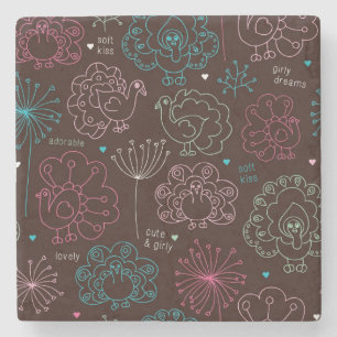 peacock flower india wallpaper vintage stone coaster