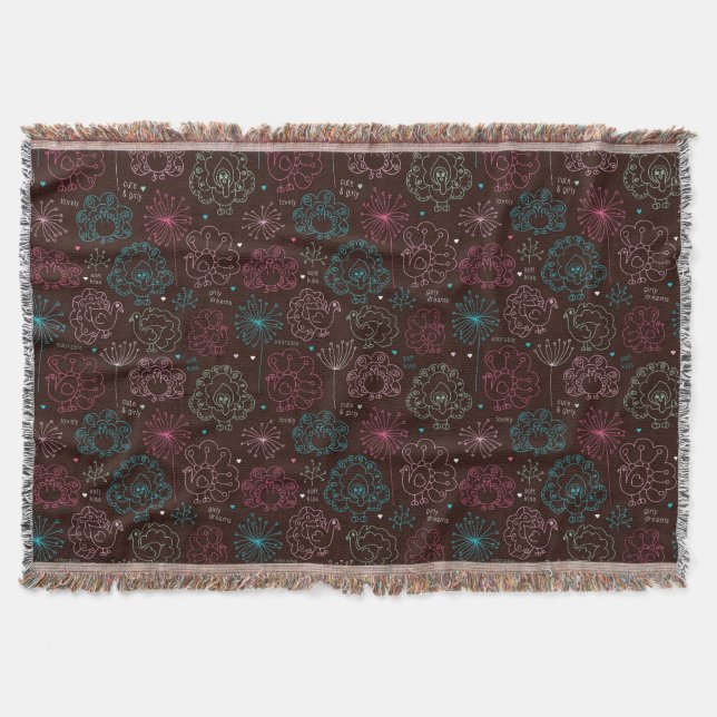 peacock flower india wallpaper vintage throw blanket (Front)