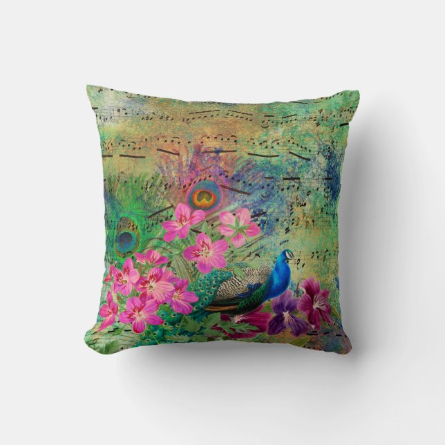 Peacock Flowers and Music Cushion (Front)