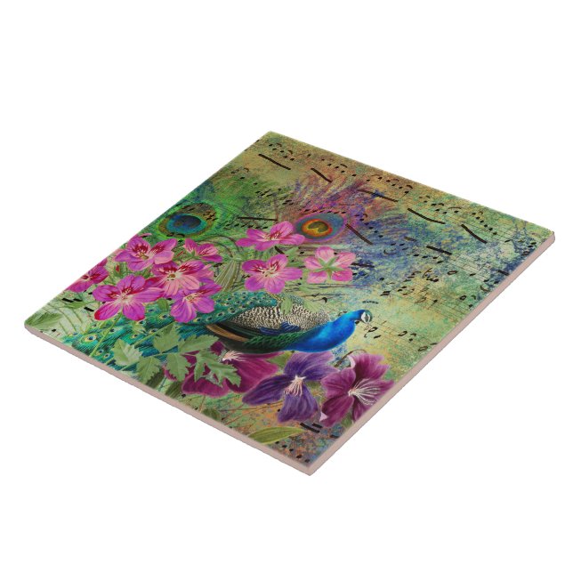 Peacock Flowers and Music Tile (Side)