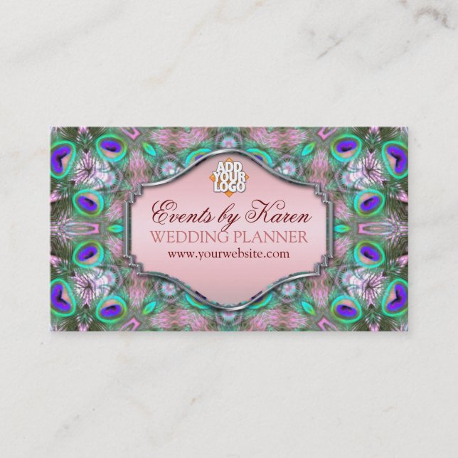Peacock Fractals Wedding Planner Business Cards (Front)