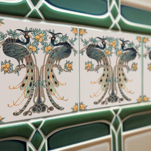 Peacock & Fruit Design by Mabel C. Dibble Art Deco Tile