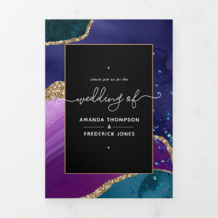Peacock Galaxy Galaxy Agate Stone Wedding Tri-Fold Invitation