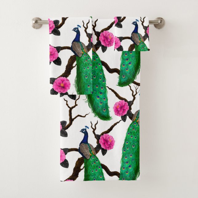 Peacock garden bath towel set (Insitu)