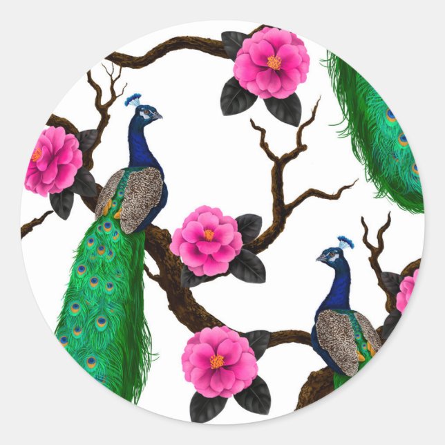 Peacock garden classic round sticker (Front)