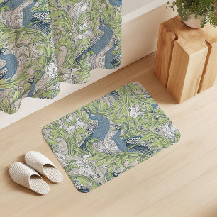 Peacock Garden in Blue Green Grey Bath Mat