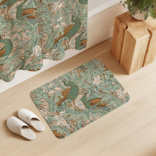 Peacock Garden in Green Beige Mustard Bath Mat