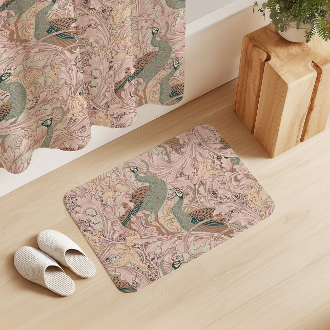 Peacock Garden in Sage Peach Blush Beige Bath Mat (Creator Uploaded)