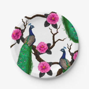 Peacock garden paper plate