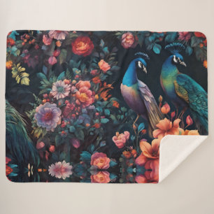 Peacock Garden Wallpaper Art Sherpa Blanket