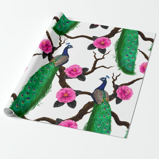 Peacock garden wrapping paper (Unrolled)