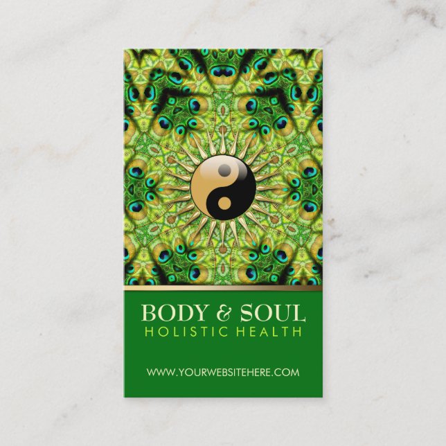 Peacock Geometry YinYang NewAge Business Cards (Front)