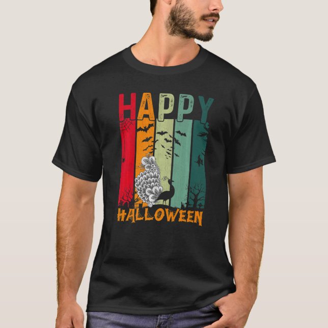 Peacock  Girls Boys Retro Style Halloween Dinner P T-Shirt (Front)