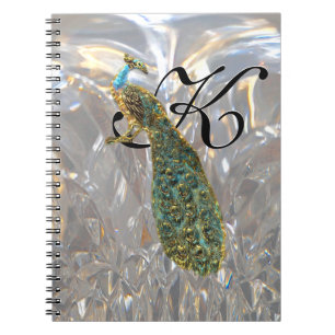 Peacock Glam Monogram Spiral Notebook