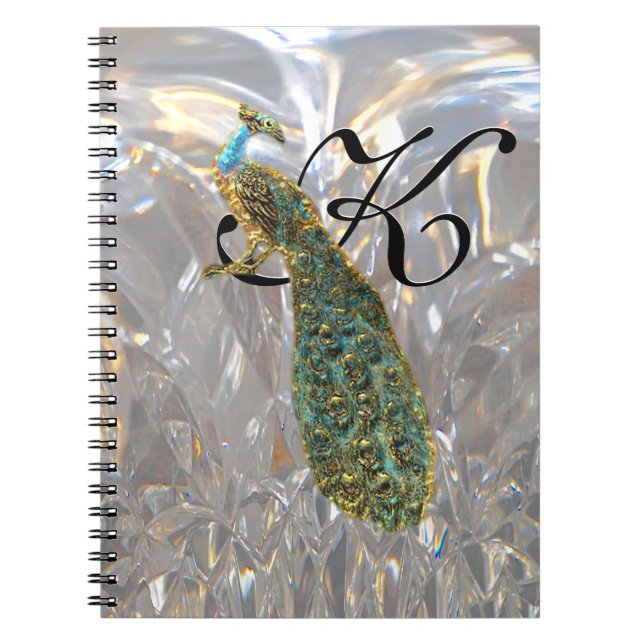Peacock Glam Monogram Spiral Notebook (Front)