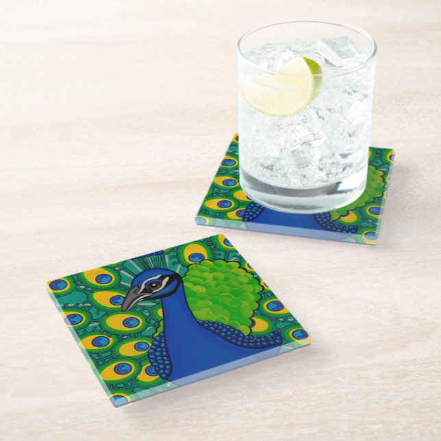 Peacock Glass Coaster (Angled)