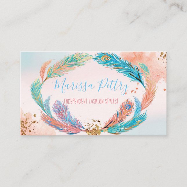 Peacock glitter feather Business Calling Card, Card (Front)