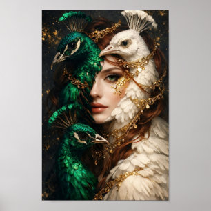Peacock Goddess Portrait Fantasy Queen Poster
