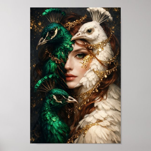 Peacock Goddess Portrait Fantasy Queen Poster (Front)
