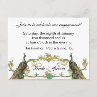 Peacock & Gold Engagement Party Invitation Postcard