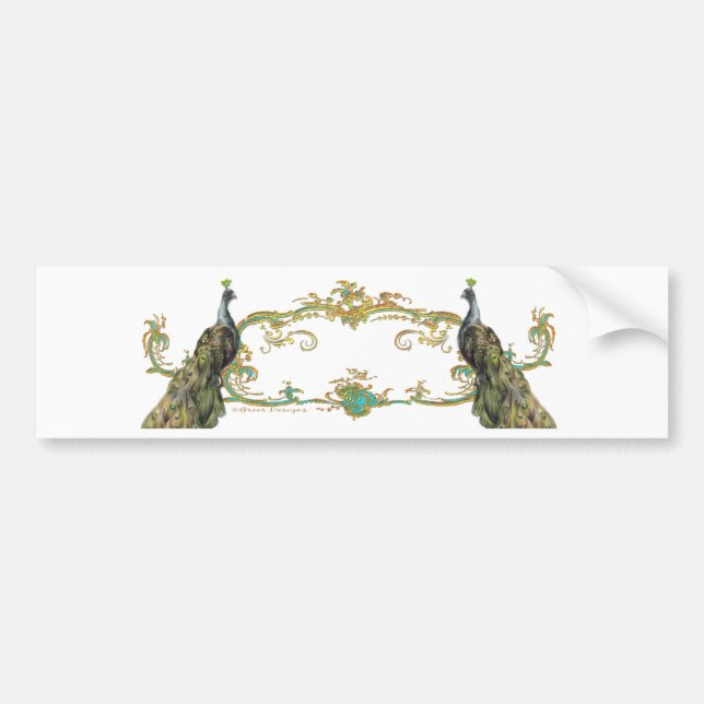 Peacock & Gold Filigree Bumper Sticker (Front)