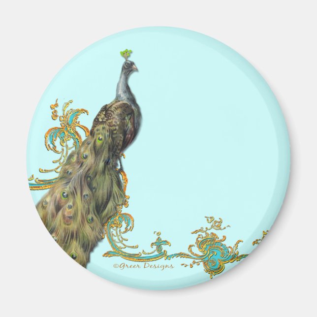 Peacock & Gold Filigree Magnet (Front)