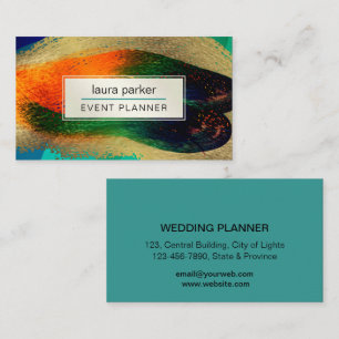 Peacock Gold Glitter Elegant Blue Green Modern Bus Business Card