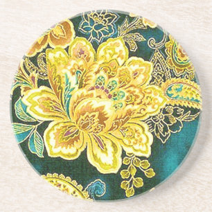 Peacock Gold Vintage Paisley Floral Fine Art Coaster