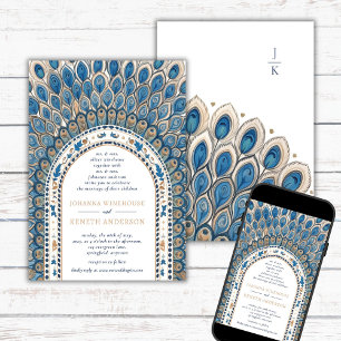 Peacock Gothic Arch   Monogram Wedding  Invitation