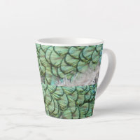 Peacock Green Grey Feathers Latte Mug
