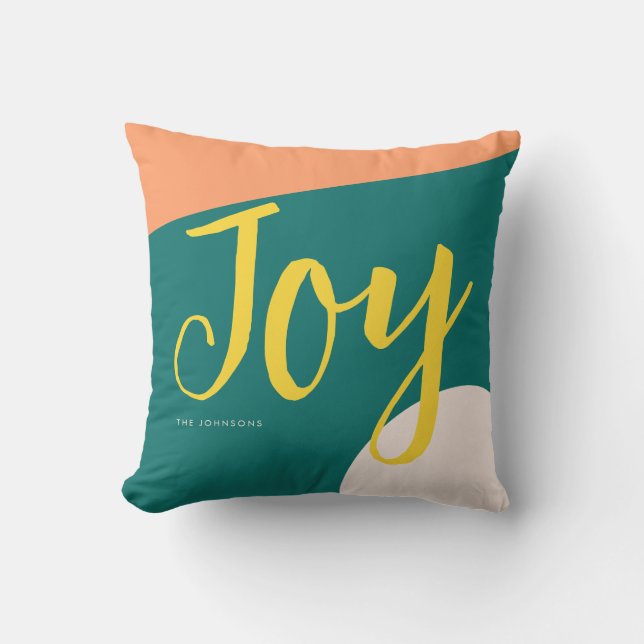 Peacock Green Joy Love Throw Pillow (Front)