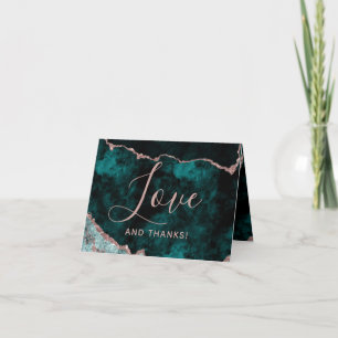 Peacock Green & Rose Gold Marble Thank You Photo Card