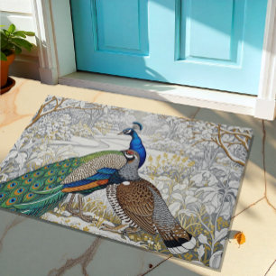 Peacock & Grouse Art Nuovo Winter / Gold Floral Doormat