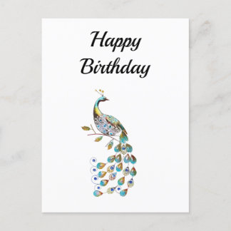Peacock | Happy Birthday | Minimal  Postcard