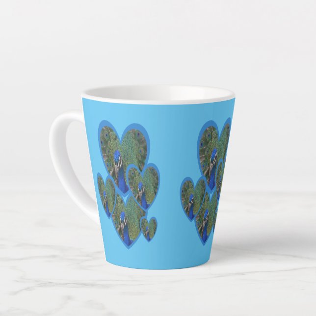 Peacock Hearts Pattern Cust. BC Blue Latte Mug (Left Angle)