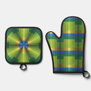 Peacock Illusion Oven Mitt & Pot Holder Set