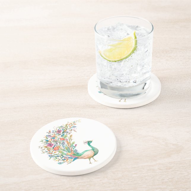 Peacock Illustration Coaster (Side)