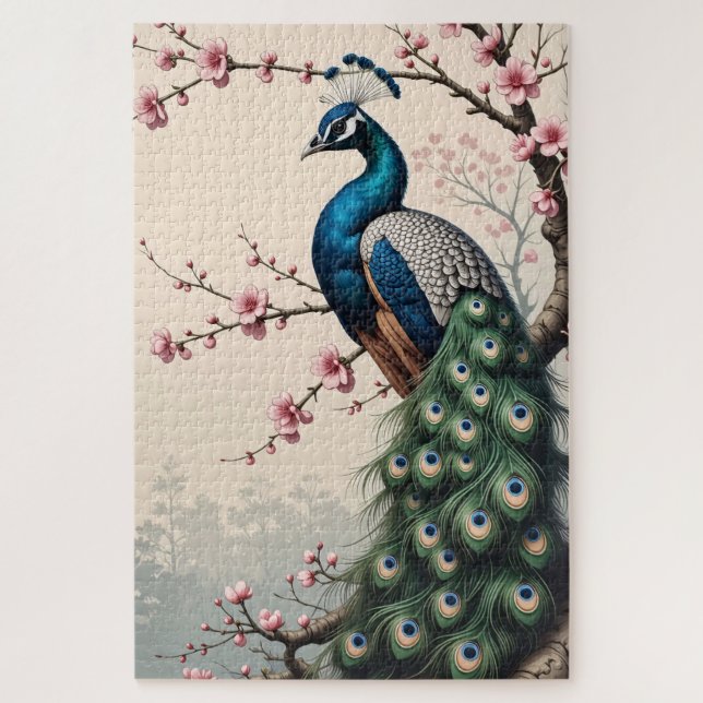 Peacock in a Cherry Blossom Tree Jigsaw Puzzle (Vertical)