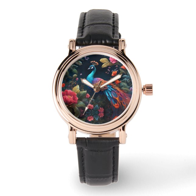 Peacock In a Colourful Rose Garden Watch (Front)